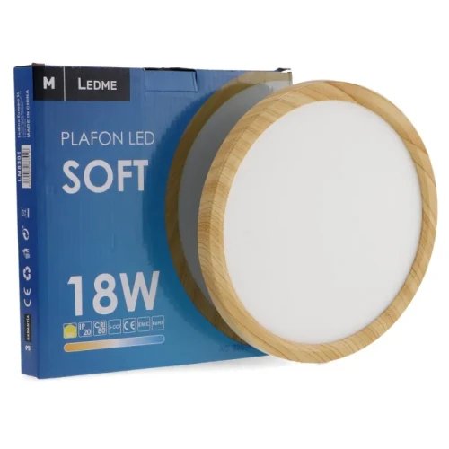 Plafonnier LED CCT Soft finition hêtre – Extra-plat 18W / 24W / 36W