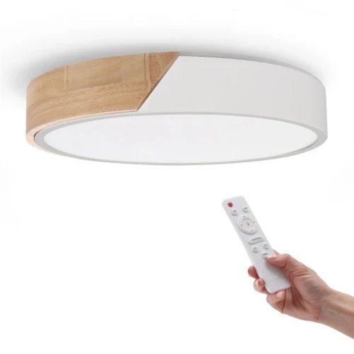 Plafonnier LED 24W Blanc Bois Ø300mm | CCT 2700-6500K 2400lm