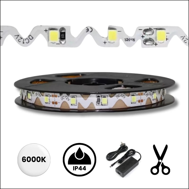 Bande LED ZigZag blanc froid 6000K 12V IP44 – Ruban LED pliable 9 W/m
