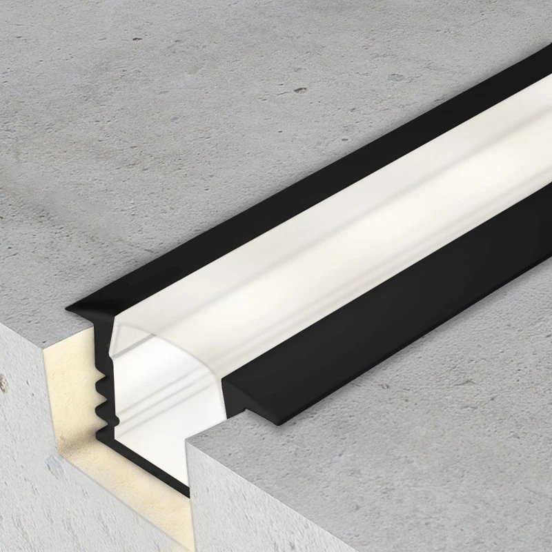 Profilé encastrable aluminium noir 2m pour placo | Diffuseur inclus