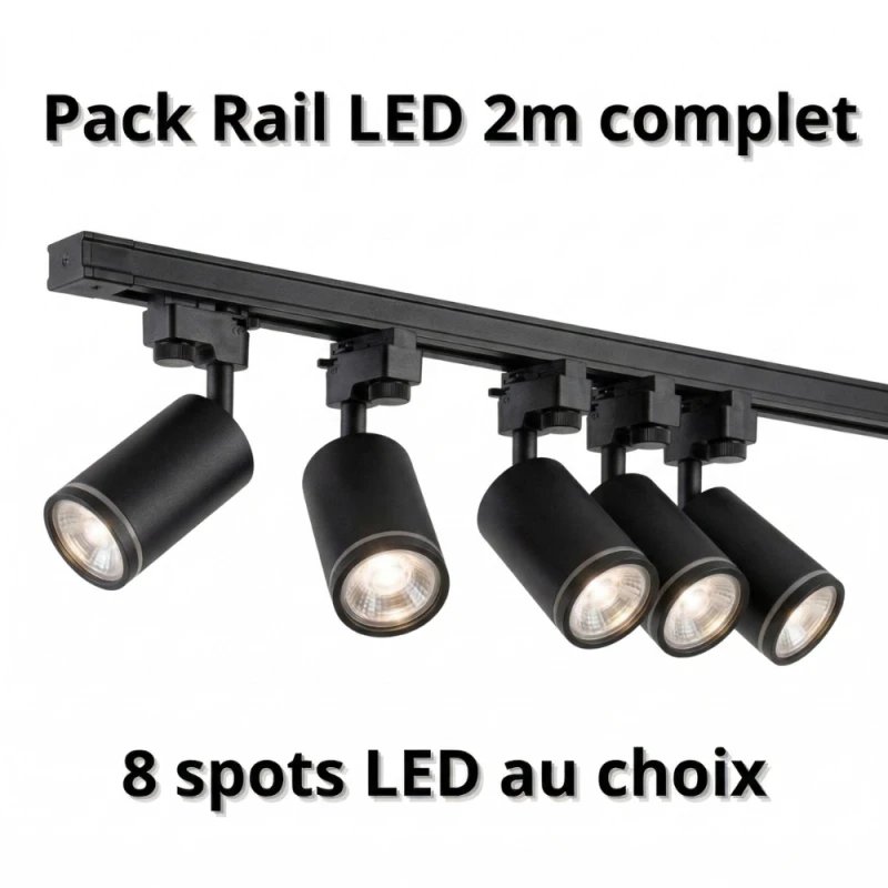 Pack Rail LED 2 mètres complet – 8 Spots GU10 Personnalisables