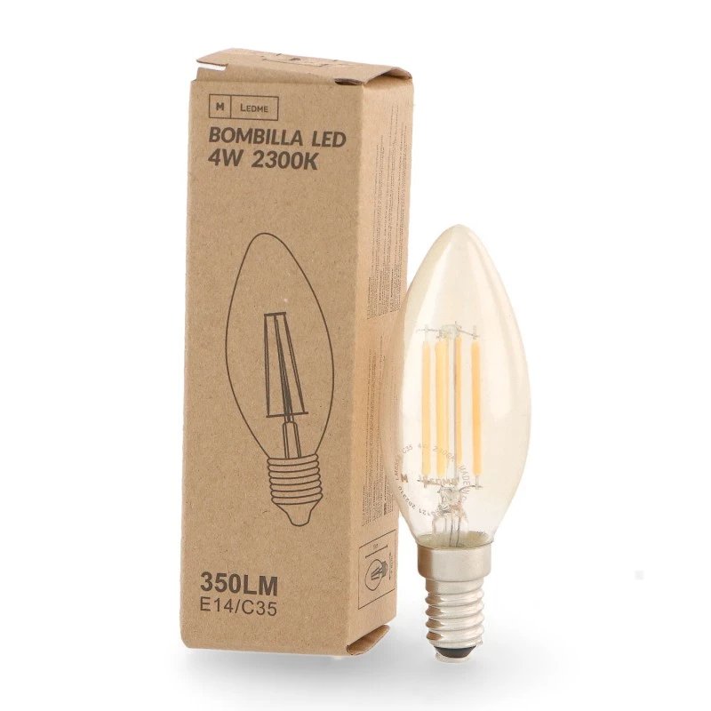 Ampoule Filament LED E14 C35 4W Ambre 2300K Bougie