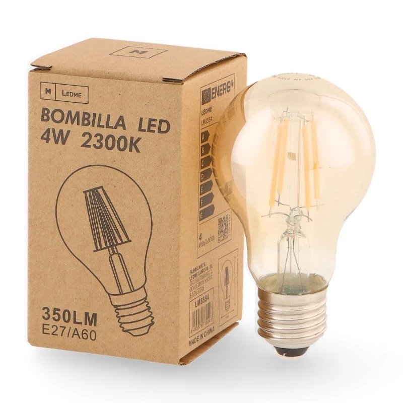 Ampoule Filament LED E27 A60 4W Ambre 2300K