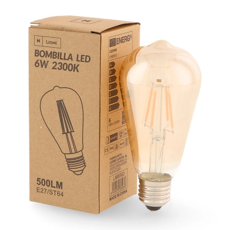 Ampoule Filament LED E27 ST64 6W Ambre 2300K Edison