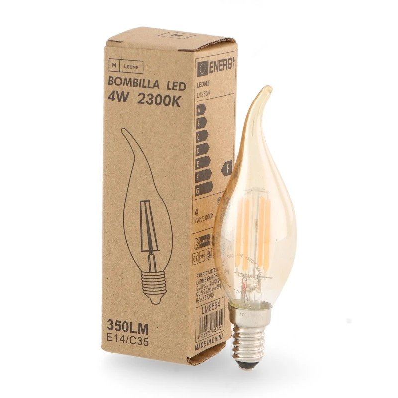 Ampoule Filament LED E14 C35 Pointe 4W Ambre 2300K