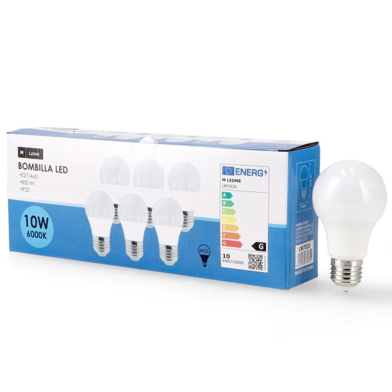 Pack 6 Ampoules LED E27 A60 10W 3000K 4000K 6000K
