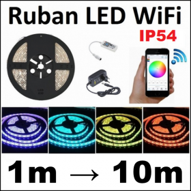 Ruban LED RGB flexible, sécable et autocollant. Kit complet de 1 à 5m