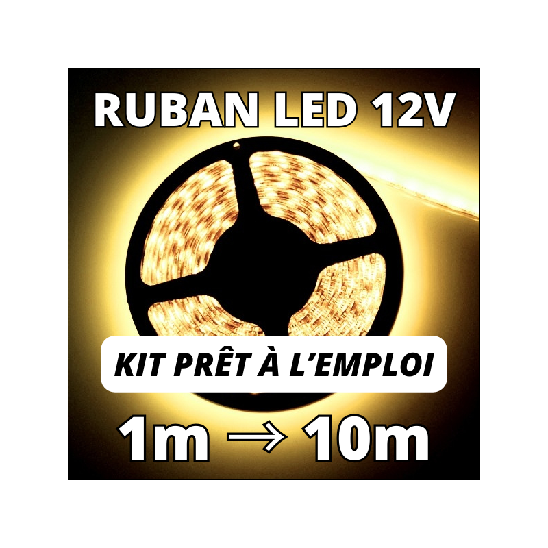 Ruban LED 12V 120LED au mètre 3000K Blanc Chaud 9,6W/m 1020 lumens