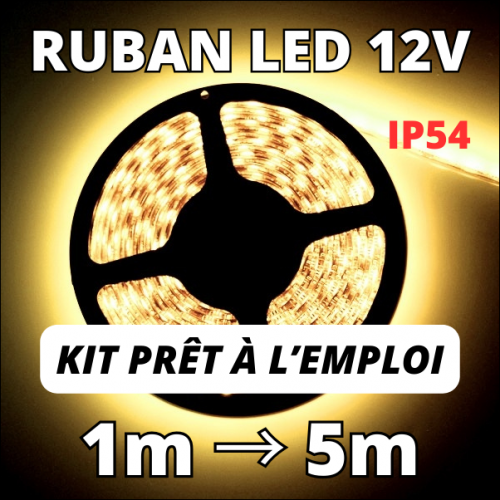 Kit ruban LED 3528 60 LED par mètre blanc chaud 3000°K.