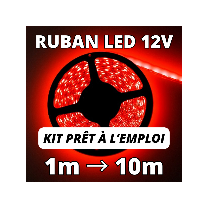 Bande LED Lumineuse Ruban Strip 24cm 12V Voiture Rouge Etanche