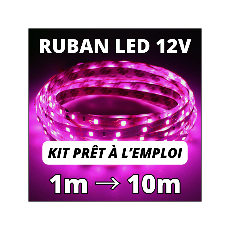 Ruban LED rose 12v kit complet