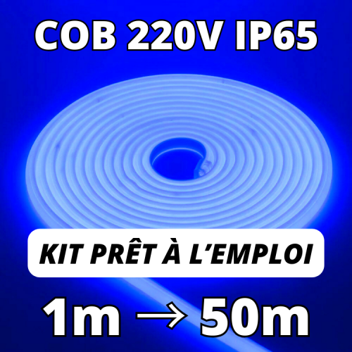 Kit ruban LED COB bleu 220V étanche IP65